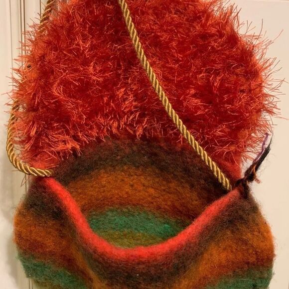 DESIGNER HAND KNIT HAND FELTED WOOL " FUR " BAG - Picture 2 of 8